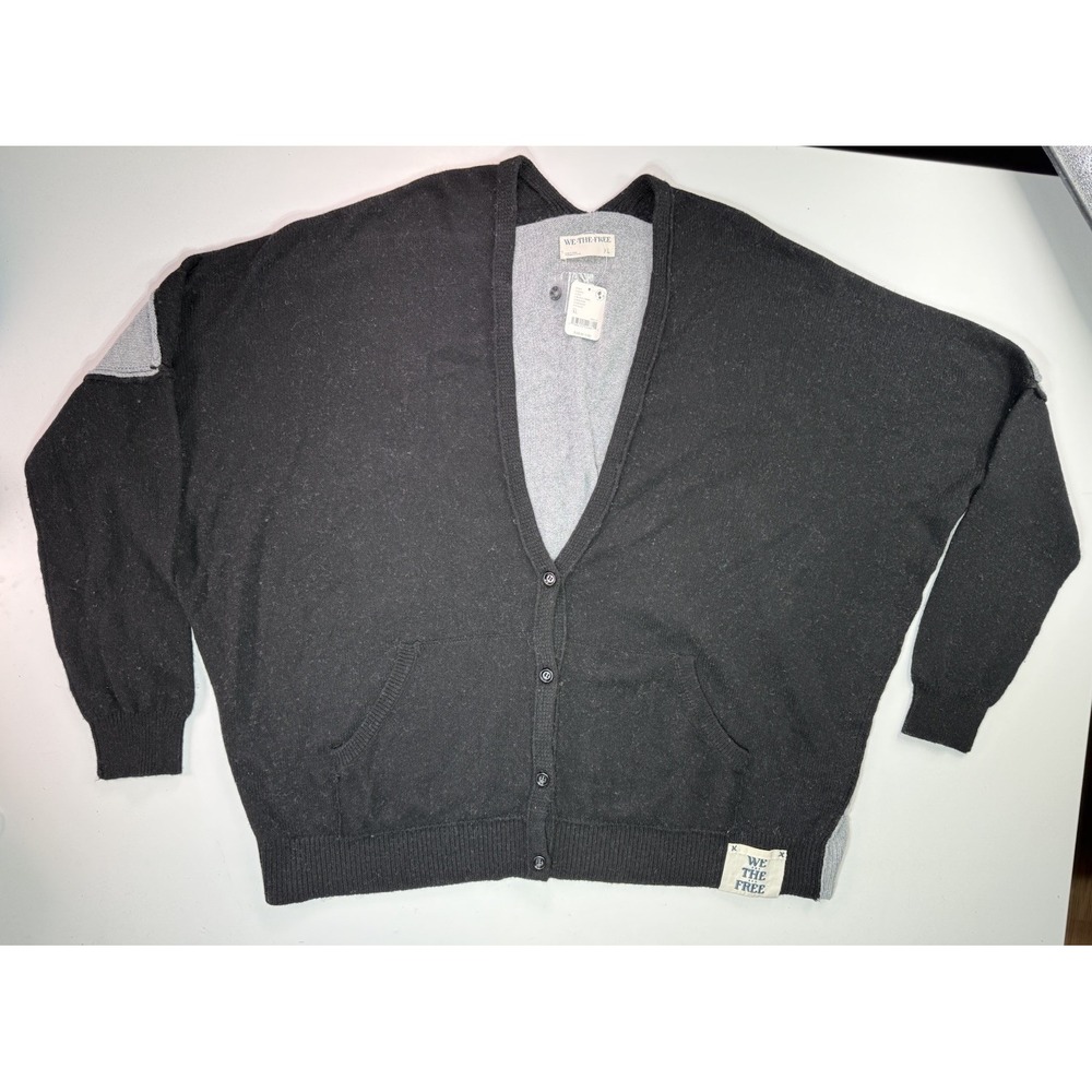 We The Free People Essential Cardi Oversized Cardigan‎ XL Black & Grey NWT